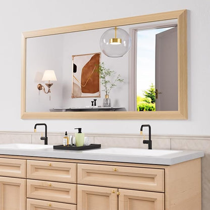 Bathroom Mirror, 60" X30" (Oak Wood Grain) | Metal Frame Mirror for Wall, HD Reflection, Anti-Rust, Horizontally/Vertically, Suitable for Bathroom, Farmhouse, Entryway