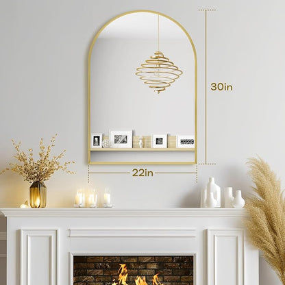 Gold Arched Mirror 22x30in, Metal Framed Bathroom Vanity Wall | Tempered Glass, Shatter Proof, Living Room Bedroom Entryway, Modern Elegant Design