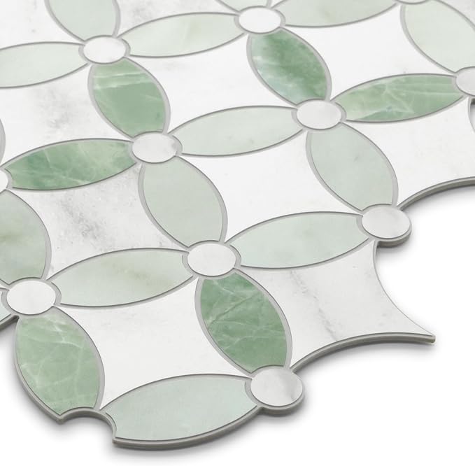 10-Sheet Peel and Stick Backsplash Coin Waterjet Tile, 11.2" x 11.2" Green Marble Looks Self Adhesive Wall Tile Stick on Backsplash for Kitchen, Bathroom, Fireplace, Shower