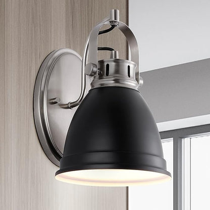 JONATHAN Y 7" Black/Nickel 1-Light LED Vanity Light, Adjustable Wall Sconce for Bathroom Mirror, Farmhouse Bohemian Kitchen Light, Iron Black Bell Shade JYL1114A