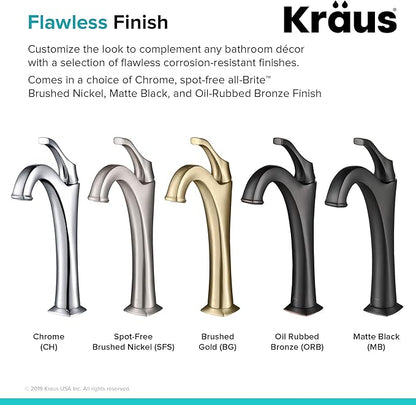 KRAUS KVF-1200BG Arlo™ Brushed Gold Tall Vessel Bathroom Faucet with Pop-Up Drain
