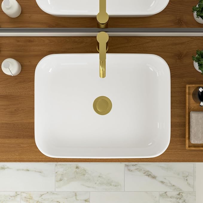 Logmey 19 Inch Bathroom Sink 19x15 Bathrooom Sinks White Vessel Sink Porcelain Ceramic Modern Rectangular Countertop Vanity Sink Art Basin