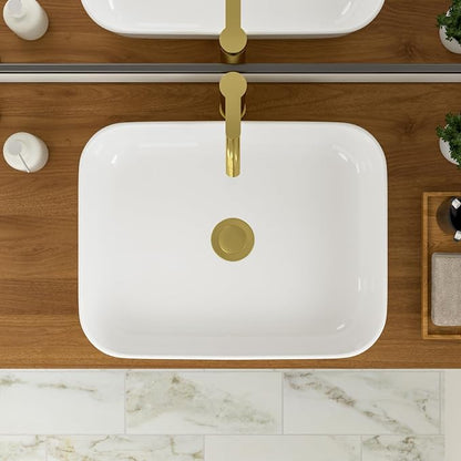 Logmey 19 Inch Bathroom Sink 19x15 Bathrooom Sinks White Vessel Sink Porcelain Ceramic Modern Rectangular Countertop Vanity Sink Art Basin