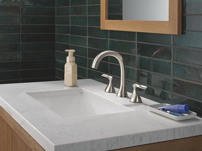 Delta Bonacci Brushed Nickel Bathroom Faucet 3 Hole, 8 Inch Widespread Bathroom Sink Faucet for Vanity, Metal Push-Pop Drain Assembly, Lumicoat Stainless 3545-SS-PR-DST