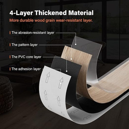 INMOZATA 36 Pack Peel and Stick Floor Tile Waterproof Vinyl Plank Flooring | 54 Sq.Ft, Heat-resistant, Wood Grain Self Adhesive Flooring for DIY Bedroom Living Room Bathroom Kitchen (Smoke Oak)