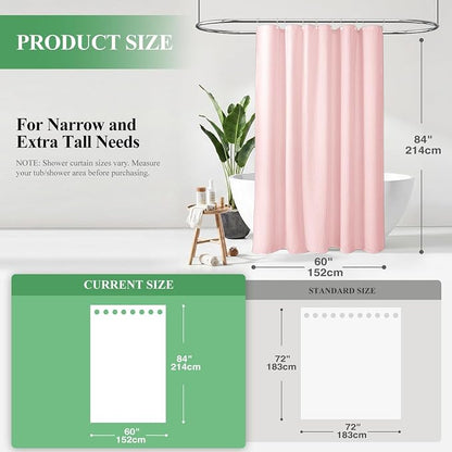 Stall Waffle Shower Curtain 256 GSM Heavy Fabric 60x84 Pink | 60 x 84 Inch Long, Thick Cloth, Weighted Hem, Water Repellent, Hotel Luxury Polyester Shower Curtain Set for Bathroom 10 Hook
