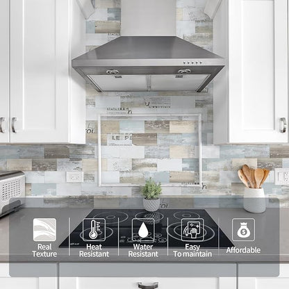 2026 New Upgrade Peel and Stick Backsplash Tile, Peel and Stick 11.34" X 11.57" Wall Tile for Kitchen, Bathroom, Fireplace, Laundry (Vintage Wood Grain, 5 Packs)