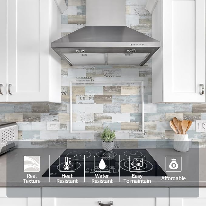 2026 New Upgrade Peel and Stick Backsplash Tile, Peel and Stick 11.34" X 11.57" Wall Tile for Kitchen, Bathroom, Fireplace, Laundry (Vintage Wood Grain, 10 Packs)