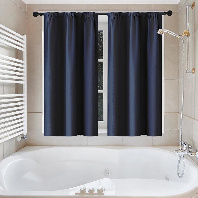 Shower Curtain Set, for Bathroom Decor 72" x 72", Modern Navy | Navy Waffle Textured Solid Waffle Textured Cloth Waterproof Matching Window Shower Curtain 36 x 30 Inches