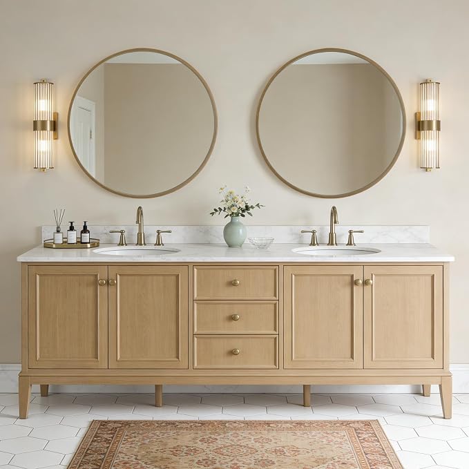 Round Wood Mirror, 36" Round Modern Decoration Large Circle Wall Mirror for Bathroom Living Room Bedroom Entryway, Honey