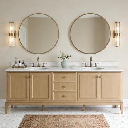 Round Wood Mirror, 36" Round Modern Decoration Large Circle Wall Mirror for Bathroom Living Room Bedroom Entryway, Honey
