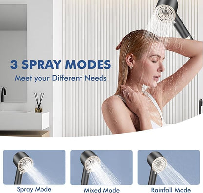 Filtered Shower Head with Handheld,High Pressure Shower Heads 3 Spray Modes Turbo with ON/OFF Switch,Water Filter Shower Head with Stainless Hose for Hard Water RV Home Camper Travel Trailer