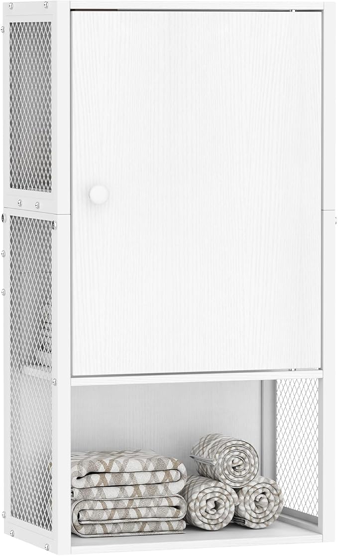 Small Medicine Cabinet, White Bathroom Cabinet Wall Mounted, 3-Tier Bathroom Wall Cabinet, Wood Wall Mounted Hanging Cabinet for Small Spaces, Living Room, Laundry, Kitchen