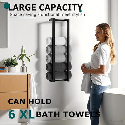 304 Stainless Steel Towel Racks for Bathroom | 30 Inch Towel Storage Rack for 6-8 Large Rolled Towels,Matte Black Towel Holder,Wall Mounted Towel Organizer
