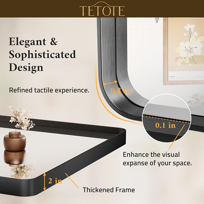 32 x 36 Inch Black Mirror for Bathroom,Vanity Mirror, Modern Rectangle Round Corner Matte Framed Mirror (Horizontal/Vertical)