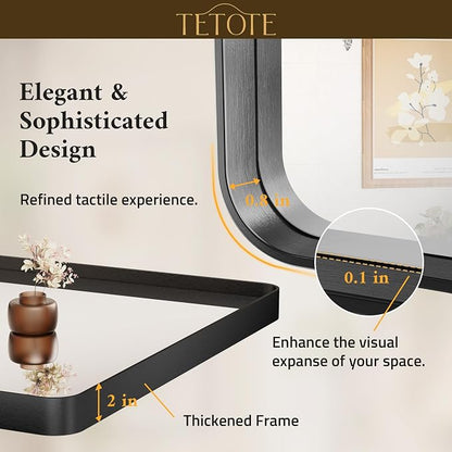 32 x 36 Inch Black Mirror for Bathroom,Vanity Mirror, Modern Rectangle Round Corner Matte Framed Mirror (Horizontal/Vertical)