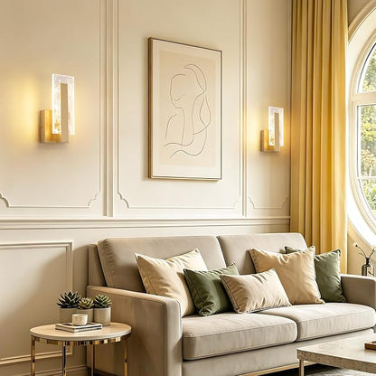 Modern Wall Sconces Set of Two, Hardwired Gold Wall Light Lighting, 3000K Warm White Acrylic Shade Wall Light Fixture, Indoor Wall Mounted Lamp for Hallway Bedroom Corridor Stairs Bathroom