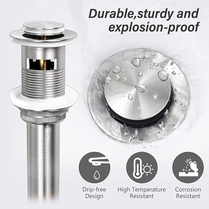 Brushed Nickel Bathroom Faucet for 1 Hole, CEC & cUPC Certified Lead-Free Solid Brass Vanity Faucet for Bathroom Sink with Pop Up Drain Stopper & Water Supply Hoses