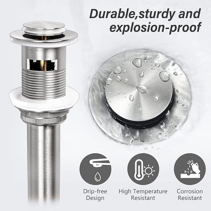 Brushed Nickel Bathroom Faucet for 1 Hole, CEC & cUPC Certified Lead-Free Solid Brass Vanity Faucet for Bathroom Sink with Pop Up Drain Stopper & Water Supply Hoses