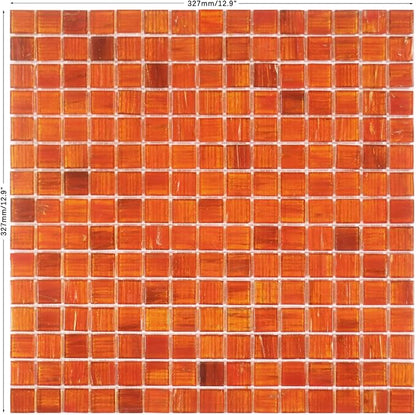 11.5 sq.ft Orange Glass Mosaic Tile for Bathroom, Pool, Kitchen Backsplash | Waterproof Wall & Floor Tile. Heat & frost resistant outdoors. Mesh-mounted easy install. Use any grout. Easy clean. 10pcs.