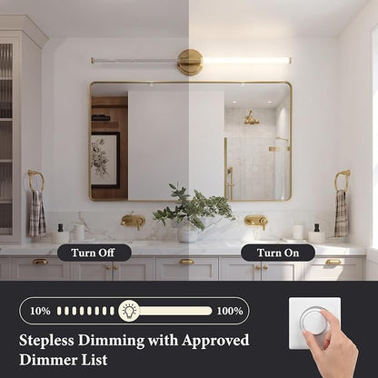 URSOLA 40" Modern LED Bathroom Light Fixtures, Golden 3CCT Dimmable Bathroom Vanity Light Over Mirror, Bathroom Vanity Bath Bar Lights with 360° Removable Acrylic Light Tube