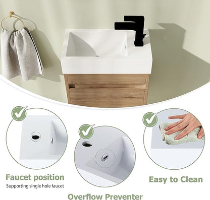 18" Bathroom Vanity with Sink, 18 Inch Floating Bathroom Vanity for Small Space, Modern Bathroom Vanity, Brown Wall Mounted Cabinet Set（005）