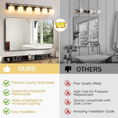 6 Light Modern Bathroom Light Fixtures Over Mirror, Black Gold Vanity Lights for Bathroom Wall Sconces with Milky White Glass Shades, E26 Socket (Bulbs Not Included)