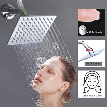 Luxury Thermostatic Digital Dual Heads Shower System Chrome Full Bdoy Spray Shower Faucet Set with 20x14in LED Rainfall Showerhead and 6in Wall Shower, 4 Body Jets with Shut-off, Brass Handheld