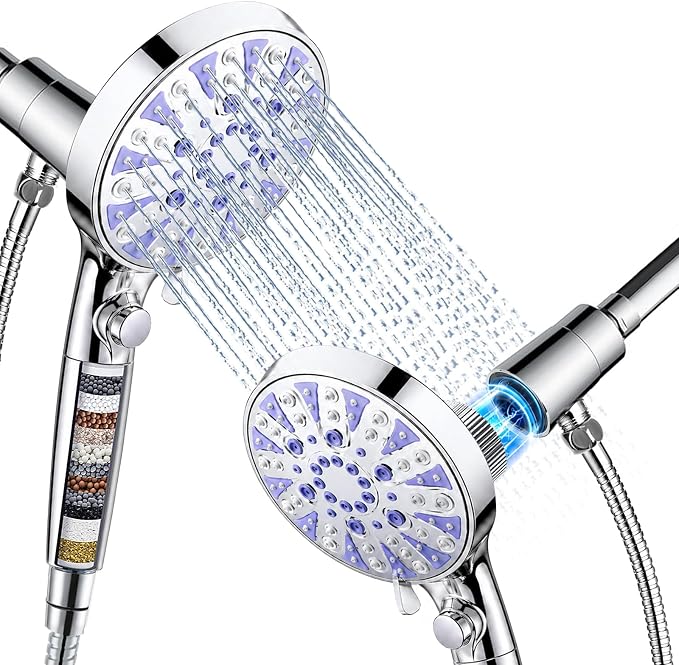 Magnetic Filtered 9-Mode Handheld Shower Head with Extra Top Spot Spray | Detachable High Pressure Showerhead with ON/OFF Pause Switch, 15-Stage Water Softener Filters for Hard Water