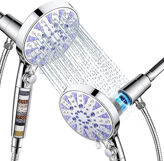 Magnetic Filtered 9-Mode Handheld Shower Head with Extra Top Spot Spray | Detachable High Pressure Showerhead with ON/OFF Pause Switch, 15-Stage Water Softener Filters for Hard Water