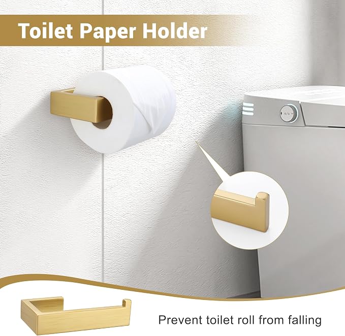 Lairuier Brushed Gold Bathroom Accessories, 23.6 inches Towel Bar Set | Including Towel Bar, Towel Holder, Toilet Paper Holder, Towel Hook, SUS304 Stainless Steel Bathroom Towel Holder Hardware Set
