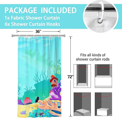 Cartoon Turquoise Underwater Coral Kids Shower Curtain Set 36x72 Inches | Cartoon Underwater Coral Print, Cute Beach Decor for Boys and Girls, Ideal for Kids Stall Bathroom & Housewarming Gift