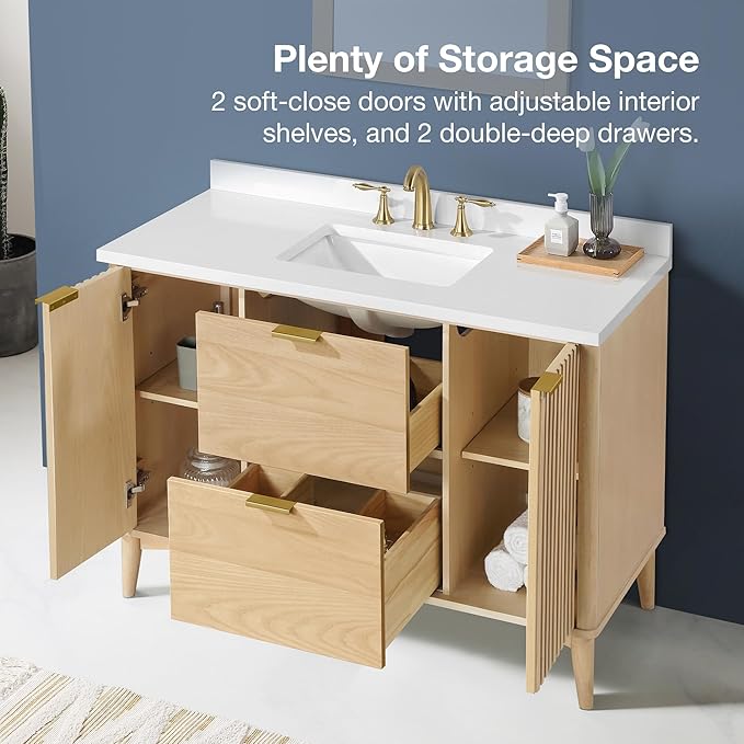 OVE Decors Indy 48 in. Undermount Single Sink Bathroom Vanity with White Engineered Marble Top, Rustic Ash