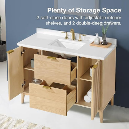 OVE Decors Indy 48 in. Undermount Single Sink Bathroom Vanity with White Engineered Marble Top, Rustic Ash