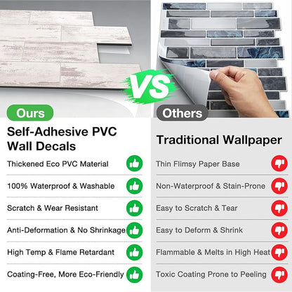 Peel and Stick Backsplash Tile for Kitchen & Bathroom Walls - Waterproof Smart Renter Friendly Sticker