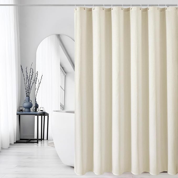 Small Stall Ivory Fabric Shower Curtain, 36 x 72 | Narrow Half Cloth-Textured Shower Curtain for Bathroom, Water Repellent, Machine Washable