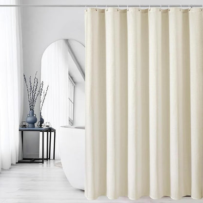 Small Stall Ivory Fabric Shower Curtain, 36 x 72 | Narrow Half Cloth-Textured Shower Curtain for Bathroom, Water Repellent, Machine Washable