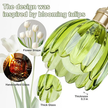 Vintage Bathroom Light Fixtures,4-Light Hardwired Vanity Lights with Green Tulip Glass Shade,Gold Bathroom Vanity Light for Mirror Restroom,E26 Socket,25.2 in(Bulbs Not Included)