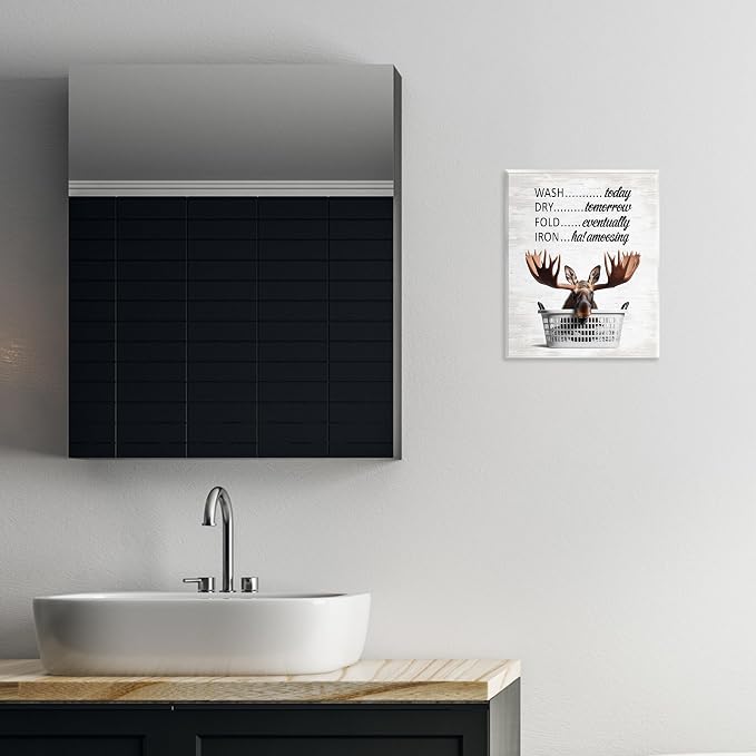 Sassy Moose Laundry Humor, 11 x 14 Inch Mounted Print on Wall Plaque | Stupell Industries · By Lettered and Lined · Ready to hang · Fun farmhouse charm for bathroom or laundry room · Made in USA