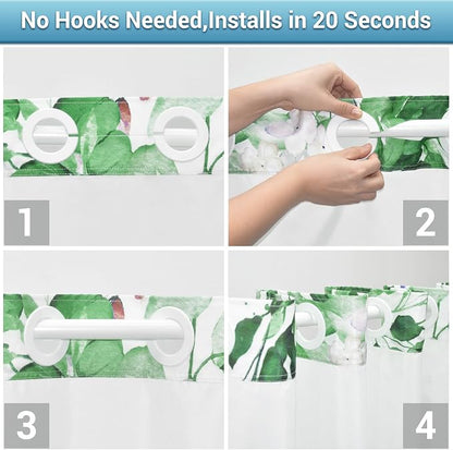 No Hook Shower Curtain with Liner, Eucalyptus Dark Green, 71x74 | Snap in Liner, 3 in 1, Water Repellent, Easy Install, Machine Washable, Hotel Style for Bathroom, Watercolor Pattern