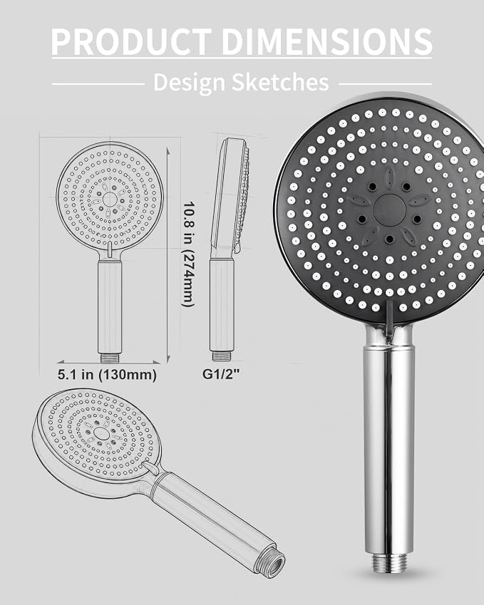 OFFO Handheld Shower Head with Filter, 20 Stage Shower Head with Filters for Hard Water, 6 Modes High Pressure Shower Head to Remove Chlorine, Chrome