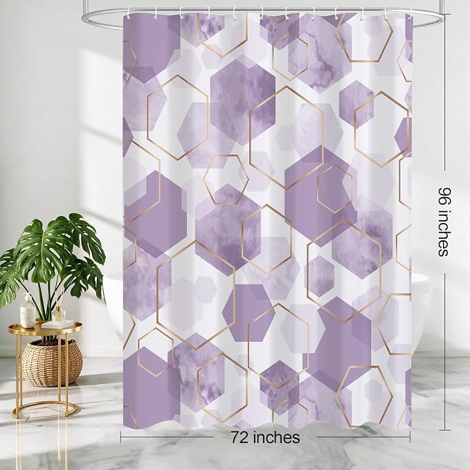 Litabel Extra Long Geometric Shower Curtain for Bathroom, 72x84 | Extra Long Modern Minimalist Shower Curtais, Lavender Geometric Art Print Abstract Waterproof Bath Curtain