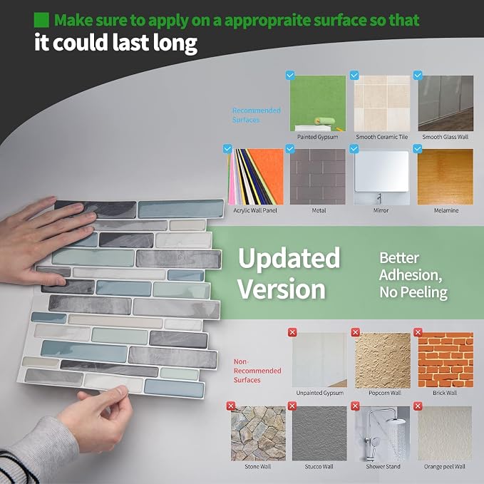 LONGKING Self-Adhesive Kitchen Backsplash, Marble Look Decorative Tiles (10 Tiles) | Peel and stick backsplash, self-adhesive wall tile, marble, waterproof, kitchen bathroom wall, 10 tiles, set B