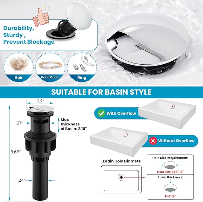gotonovo Bathroom Sink Faucet 3 Holes 2 Handles Widespread 8 Inch Bathroom Faucet with Pop Up Drain Hot Cold Water Supply Lines Lavatory Vanity Mixer Tap, Thick Style, Polish Chrome