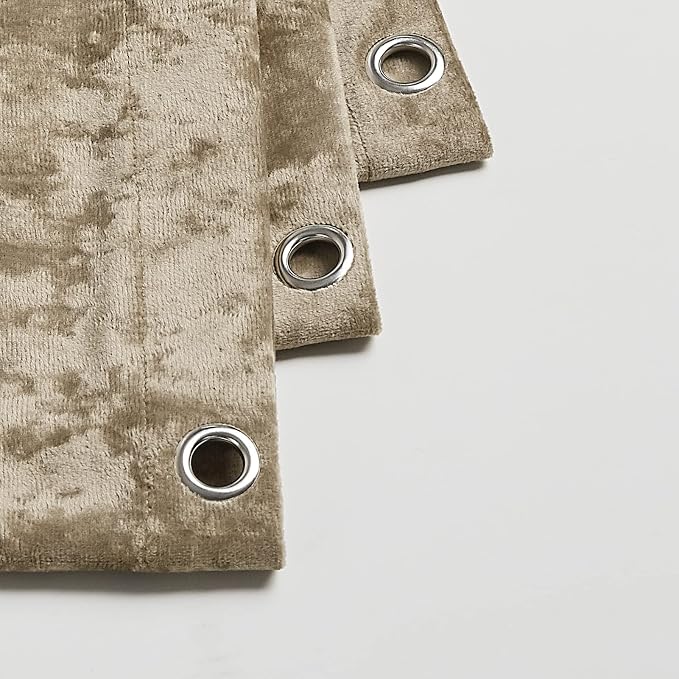 Fredsure Distressed Velvet Shower Curtain Set, 13 Pieces Khaki Including 1 Piece 72"x72" Shower Curtain and 12 Pieces Silver Hooks
