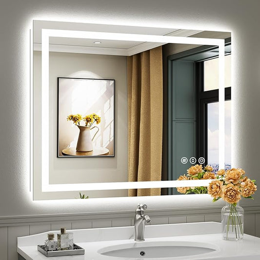 40x32 Inch LED Bathroom Mirror with Lights, Backlit & Front Lit, Anti-Fog Lighted Bathroom Vanity Mirror for Wall, Memory Function, Dimmable, HD Tempered Glass, Shatter-Proof