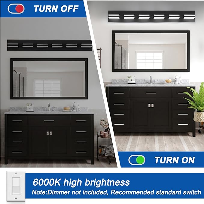 IZORRO LED Modern Bathroom Lights Fixtures(7-Light,Dimmable),Matte Black Acrylic Wall Lighting,Vanity Lights for Bathroom Over Mirror - 6000k 40In （No Assembly Required）