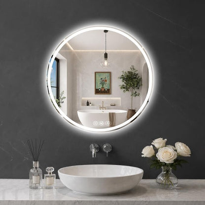 Round LED Bathroom Mirror, 26 Inch, HD Shatterproof Tempered Glass | Lighted Bathroom Mirror with Dimmable Lights Bathroom Mirror with Lights for Wall, 3 Color Temperatures