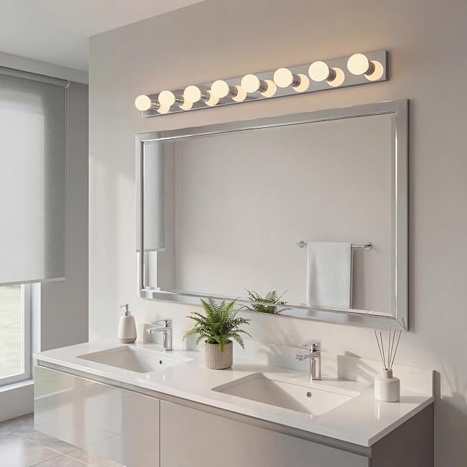 Kichler 8-Light Bathroom Vanity Light, Chrome | Linear bath bar vanity light for bathroom mirrors (48" x 4.25" x 2"), 626CH