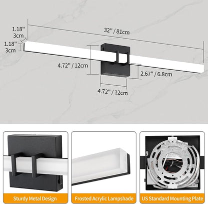 Modern Black Vanity Light Bar 32 Inch, 24W 5CCT Dimmable Bathroom Light Fixtures LED Wall Lighting Fixture